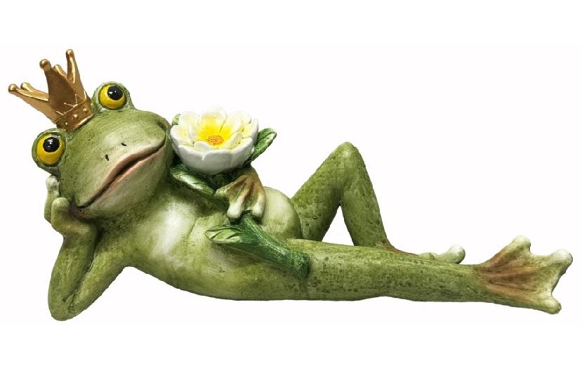 Dameco Dekofigur Froschkönig liegend mit Rose 11 x 32 x 16 cm