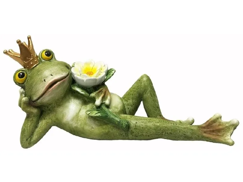 Dameco Dekofigur Froschkönig liegend mit Rose 11 x 32 x 16 cm