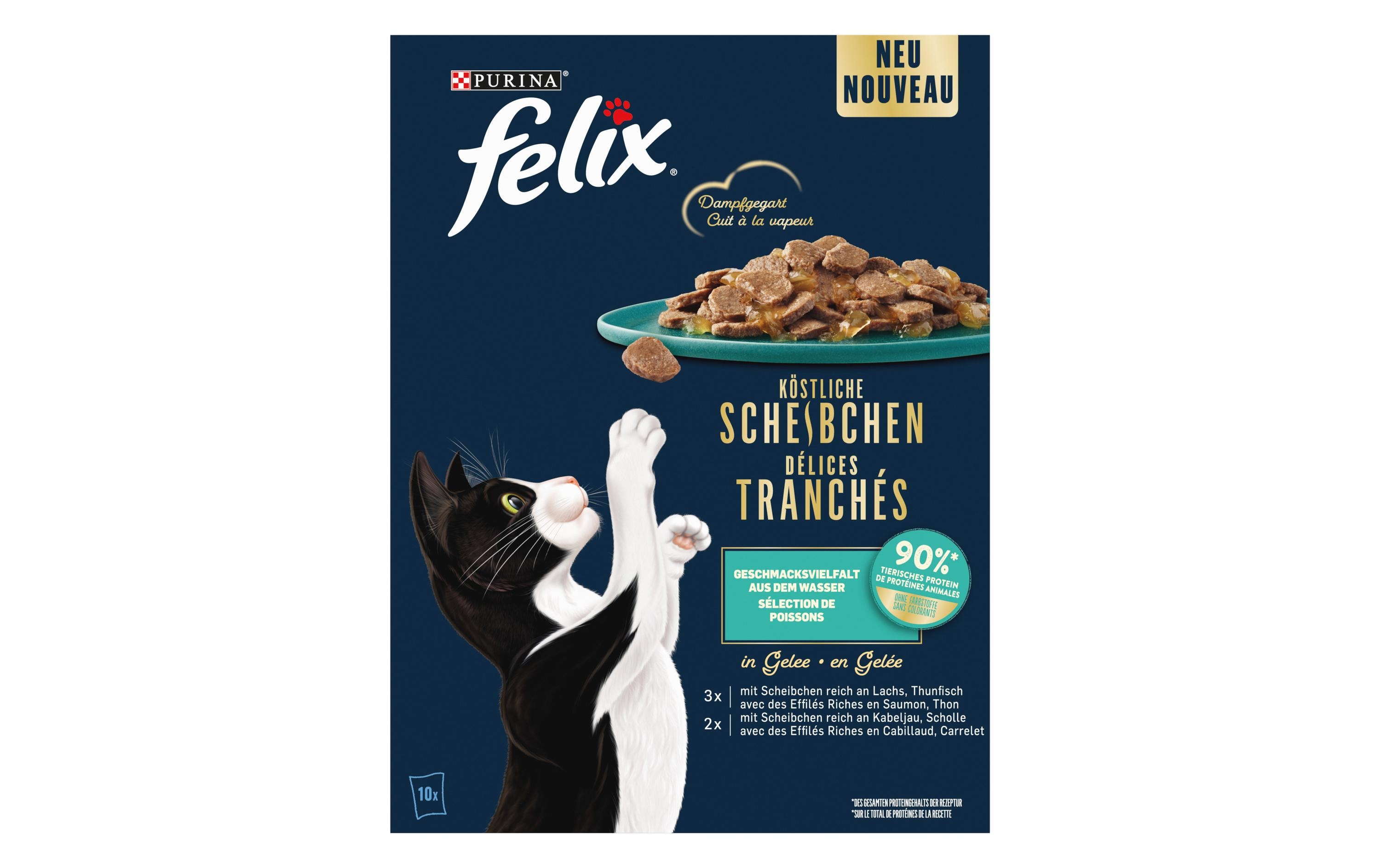 Felix Nassfutter Köstliche Scheibchen Fisch in Gelee, 10 x 80 g