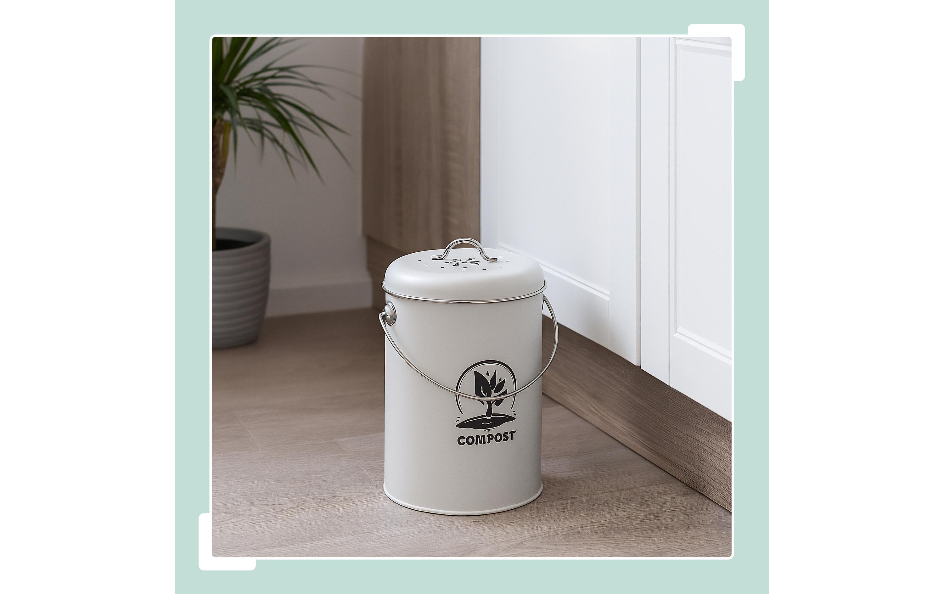 relaxdays Komposteimer mit Geruchsfilter 5.5 l, Silber/Weiss