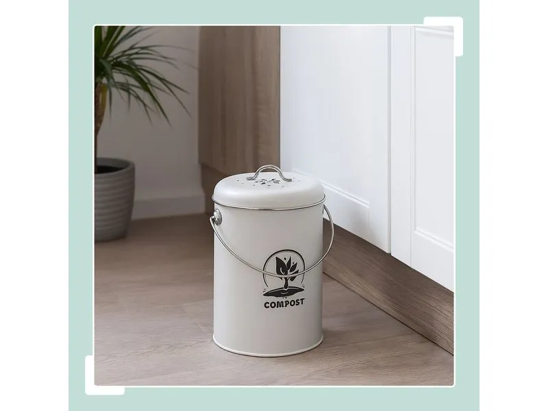 relaxdays Komposteimer mit Geruchsfilter 5.5 l, Silber/Weiss