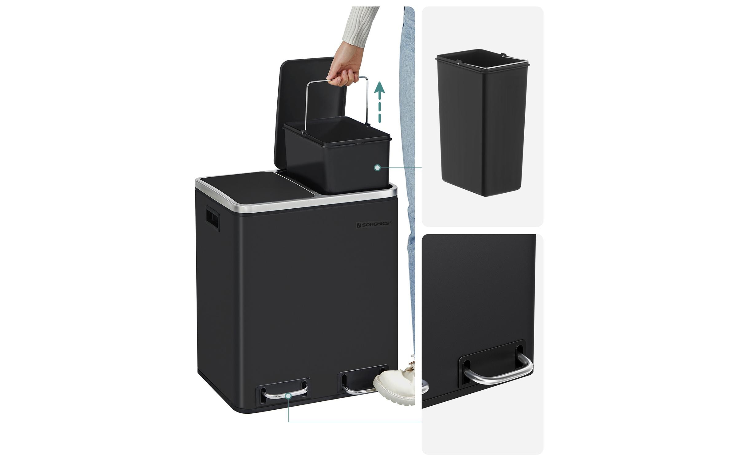 Songmics Abfalleimer 30 l, Schwarz