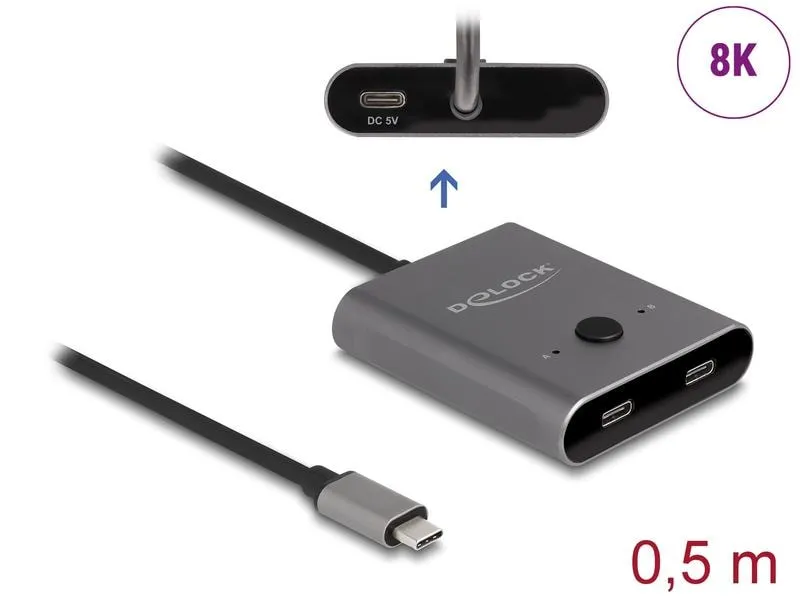 Delock Umschalter USB Type-C 2 auf 1, Bidirektional, 8K