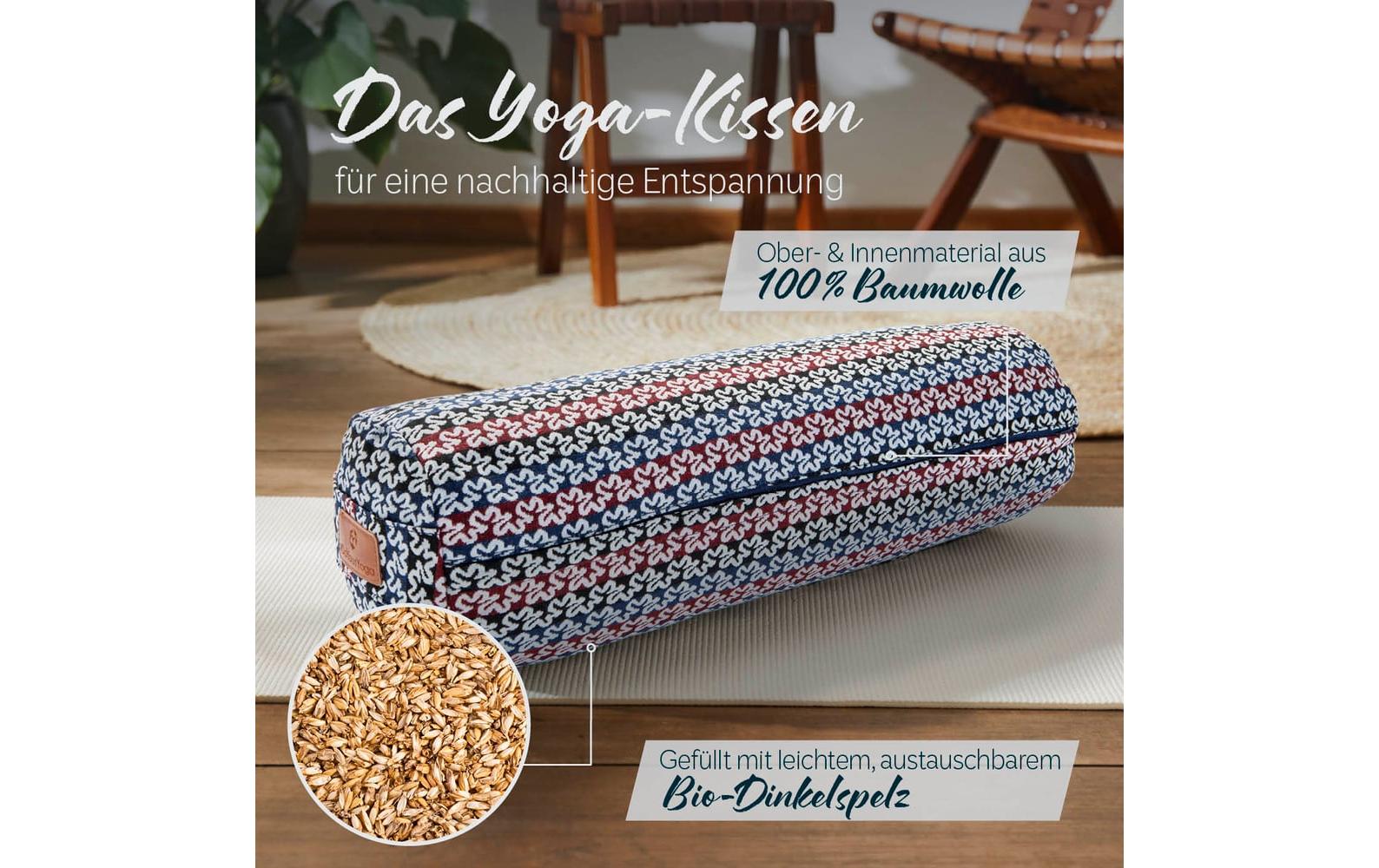 DoYourYoga Yoga-Bolster Tarik, Dinkelspelz, Mehrfarbig/Blau