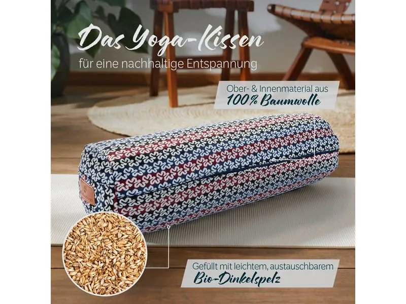 DoYourYoga Yoga-Bolster Tarik, Dinkelspelz, Mehrfarbig/Blau DoYourYoga Yoga-Bolster Tarik, Dinkelspelz, Mehrfarbig/Blau