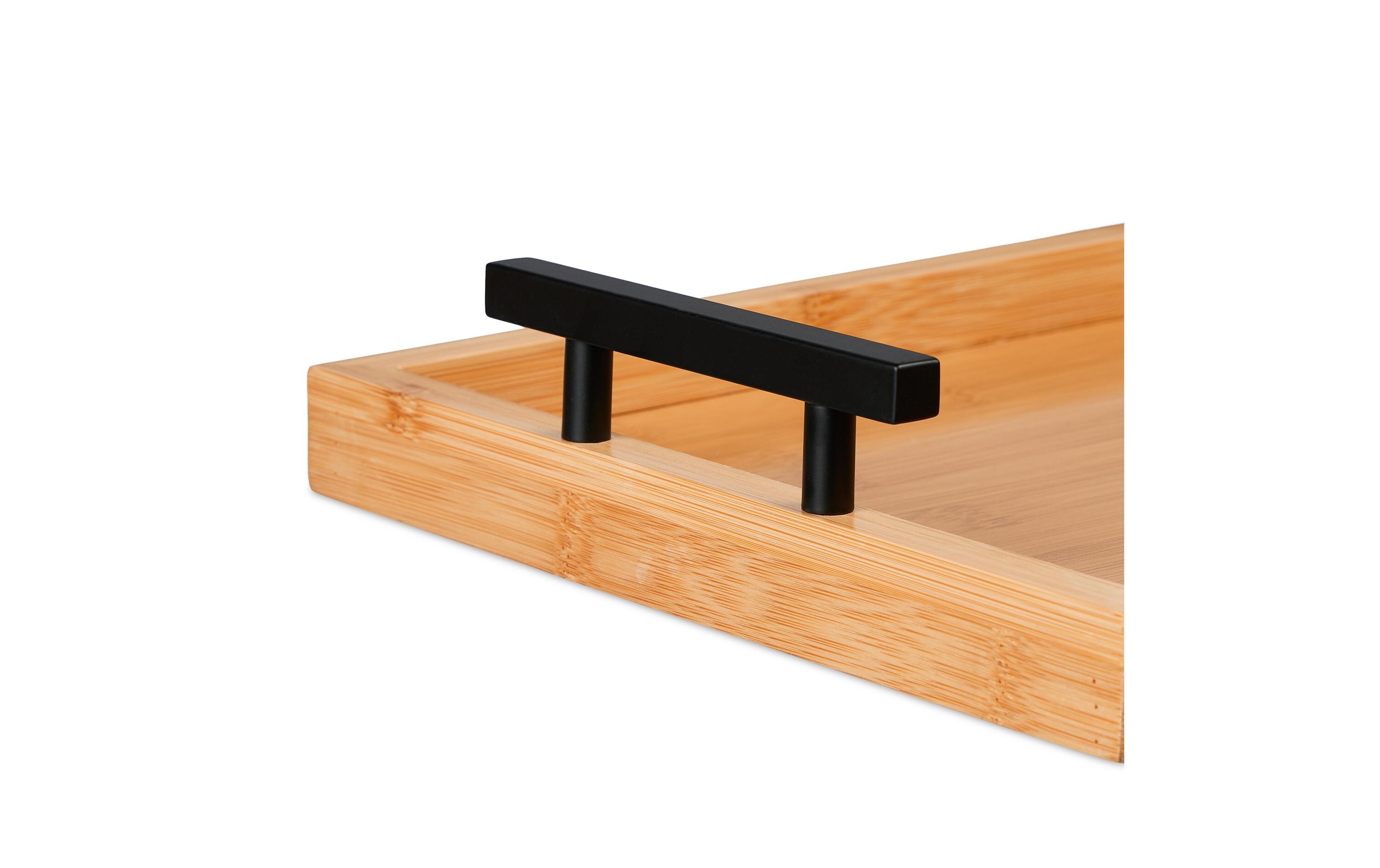 relaxdays Serviertablett 3 Stück, Natur/Schwarz