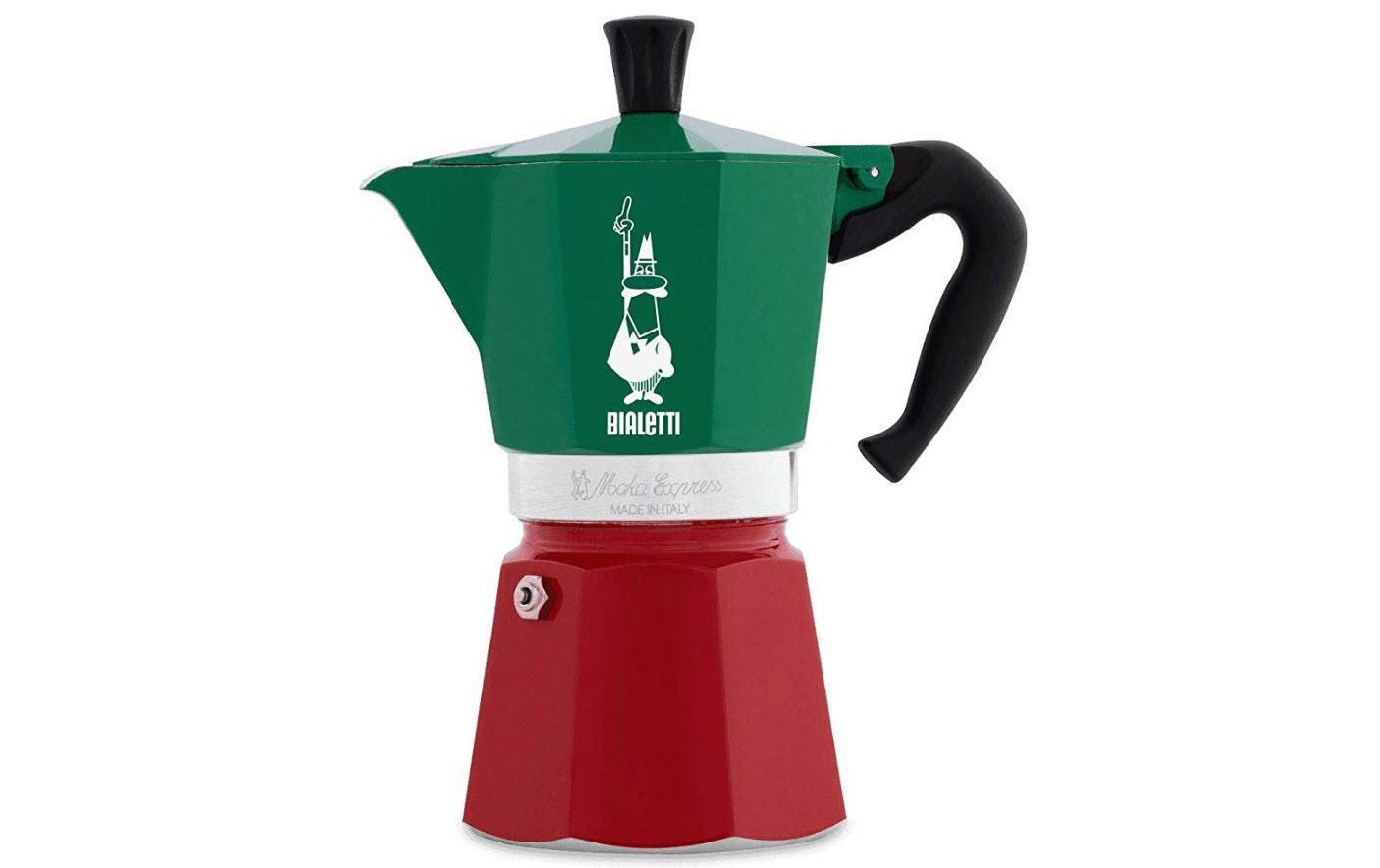 Bialetti Espressokocher Moka Express Italia 6 Tassen, Grün/Rot/Weiss