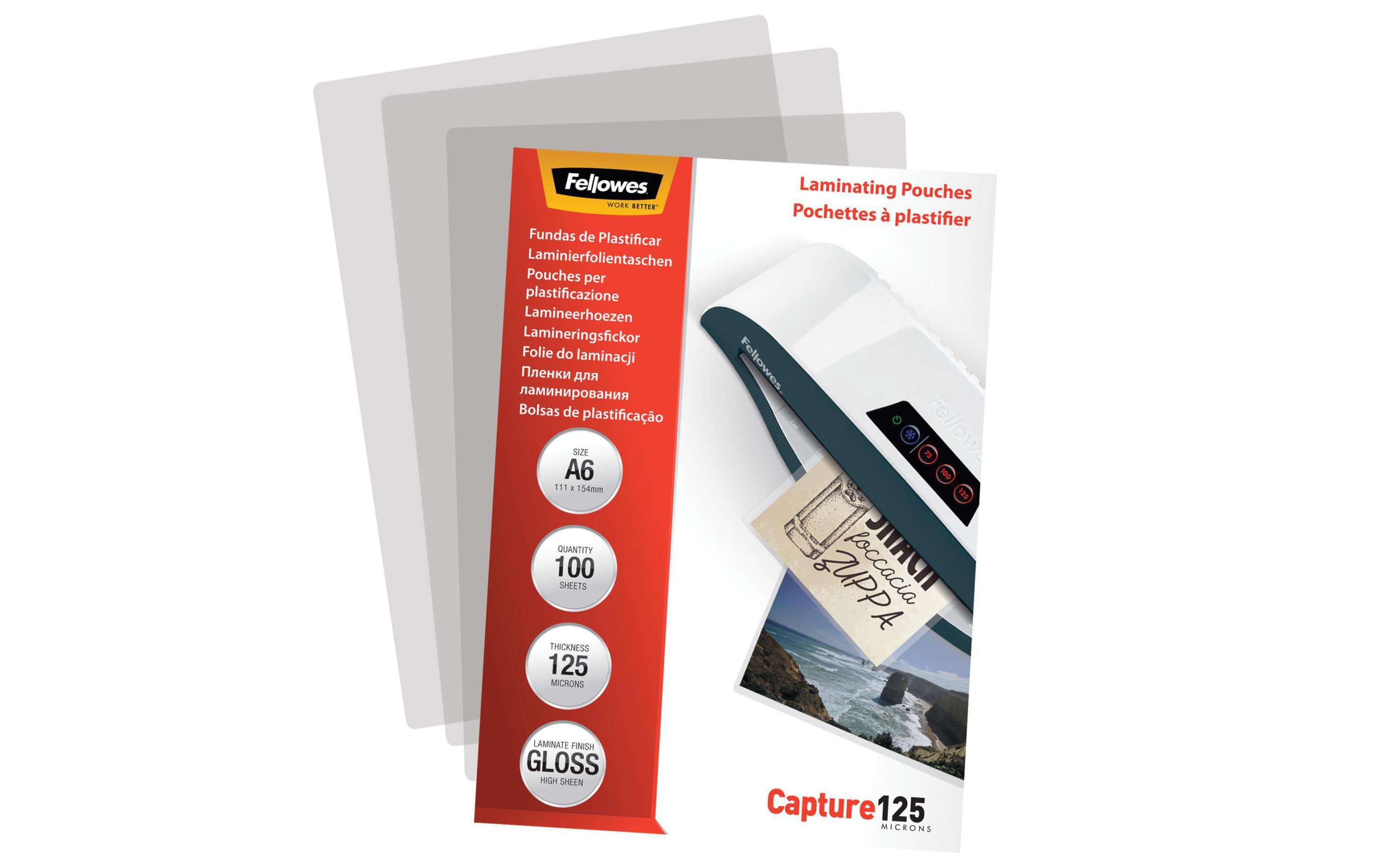 Fellowes Laminierfolie A6, 125 µm, 100 Stück, Glänzend Fellowes Laminierfolie A6, 125 µm, 100 Stück, Glänzend