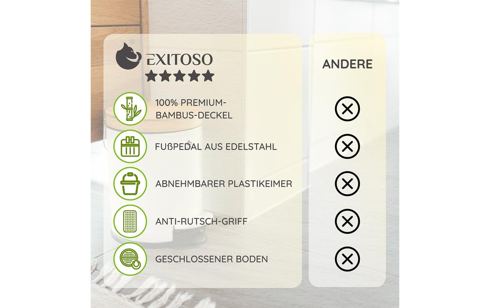 Exitoso Tretmülleimer mit Softclose-Deckel 5 l, Weiss