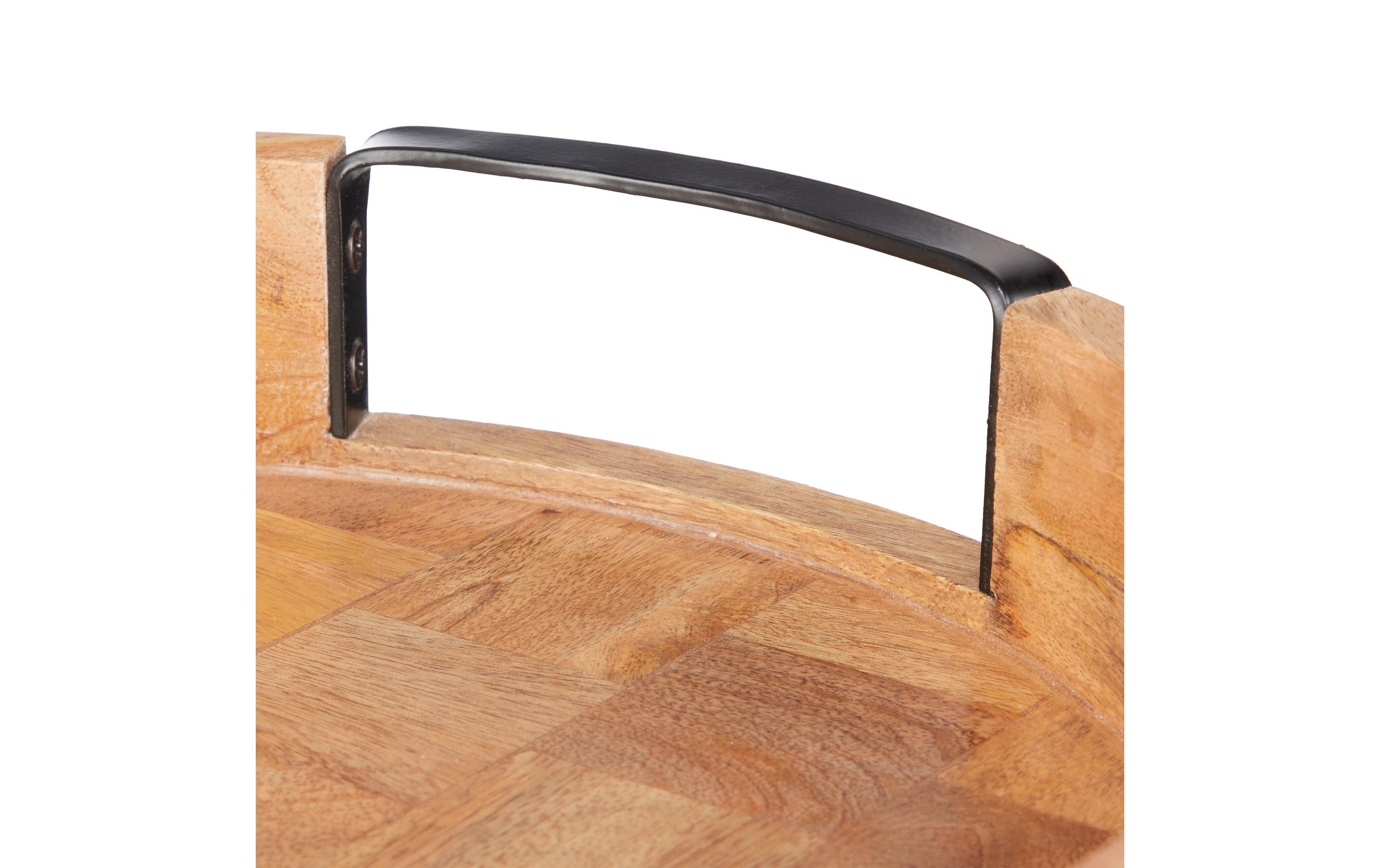 relaxdays Serviertablett Mangoholz Natur, Schwarz, 35 cm