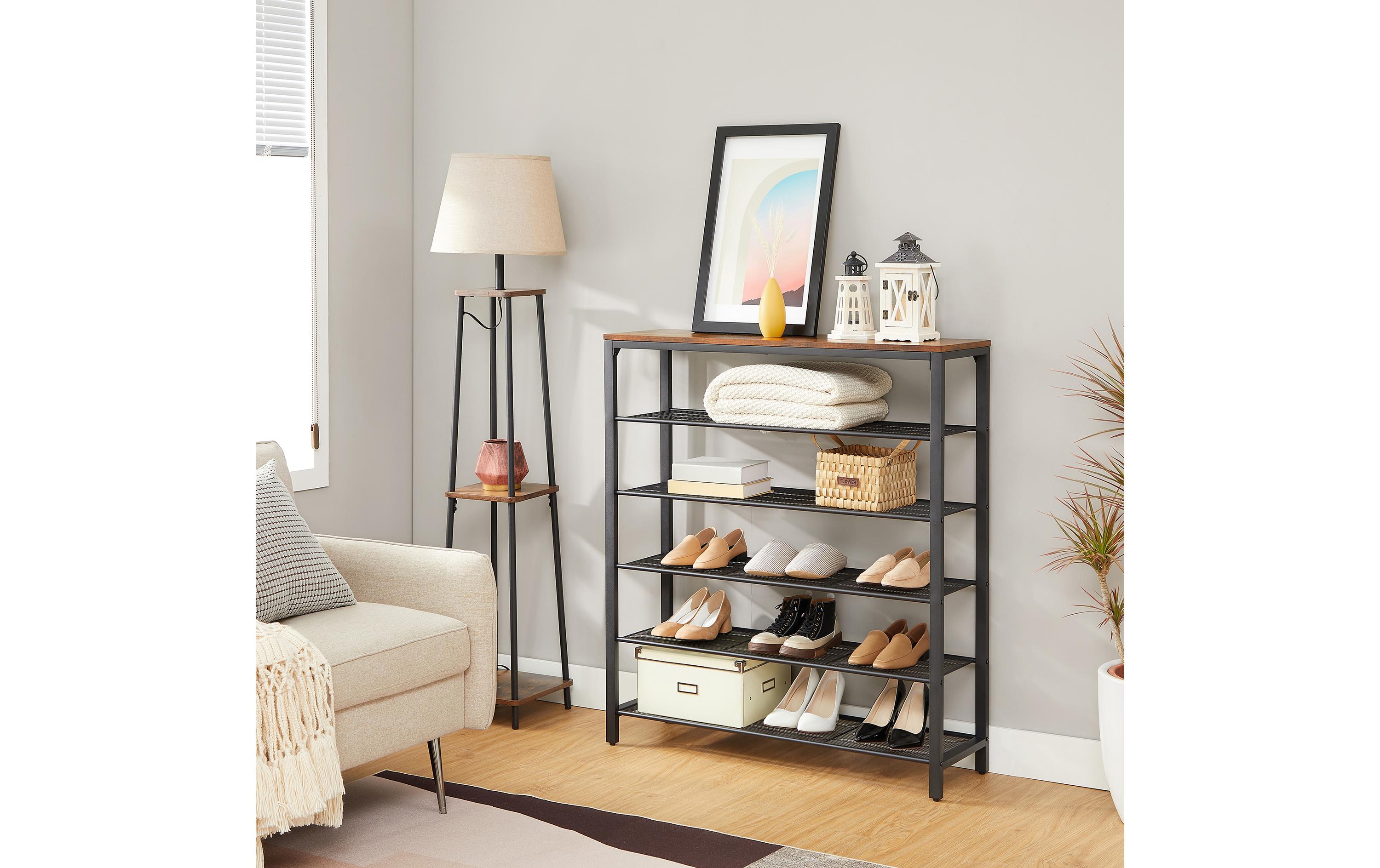 VASAGLE Schuhregal mit 5 Ablagen 100 x 110 cm, Braun/Schwarz