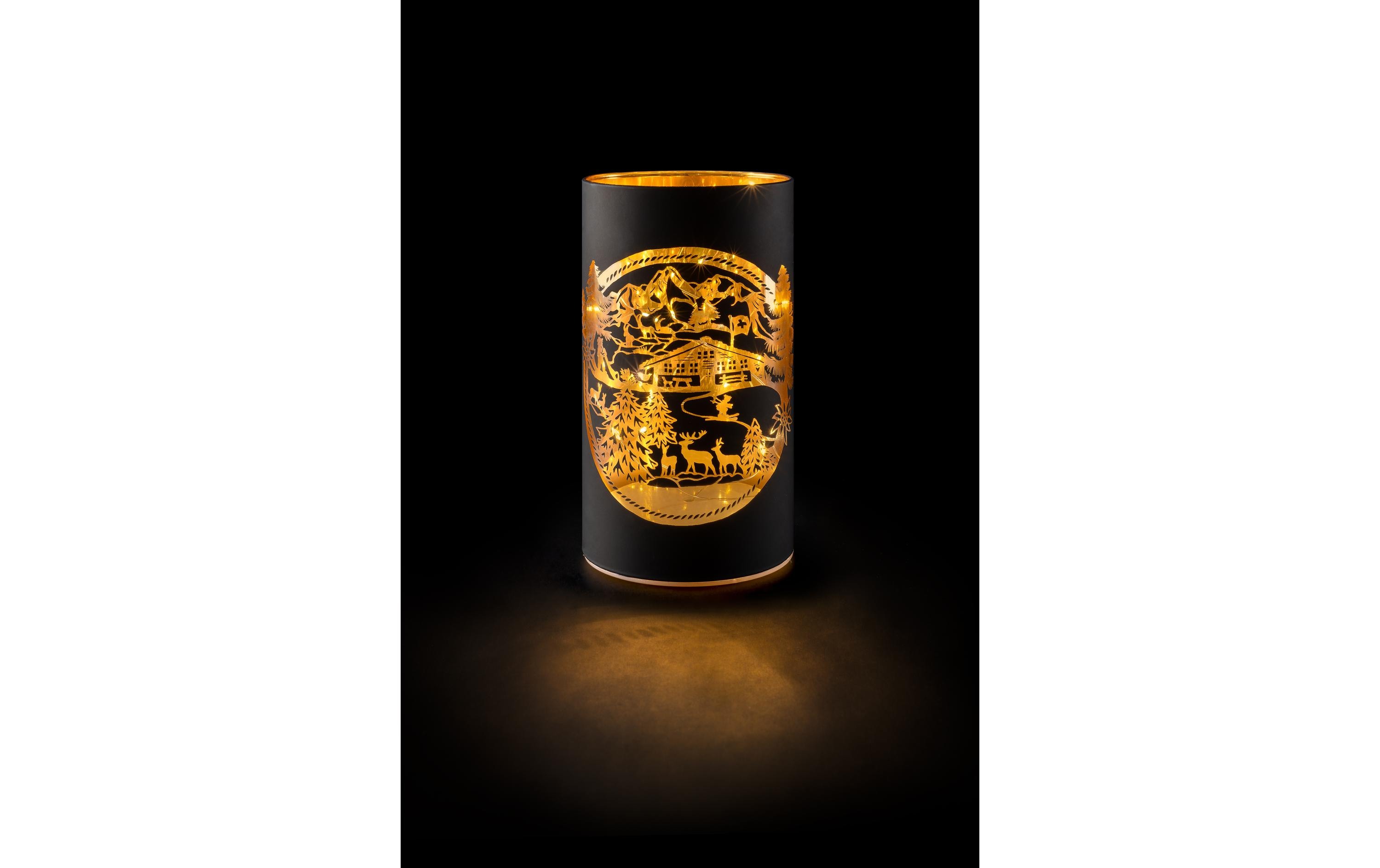 STT Windlicht Swiss Alps M, 16 cm, Schwarz/Gold