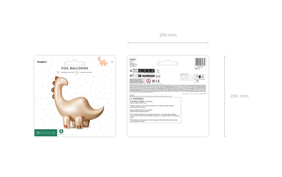 Partydeco Folienballon Brontosaurus, Beige, 91 x 85 cm, 1 Stück
