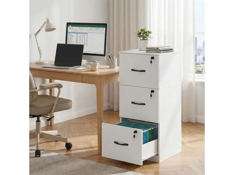 VASAGLE Aktenschrank Holzspanplatte 3 Schubladen Wolkenweiss