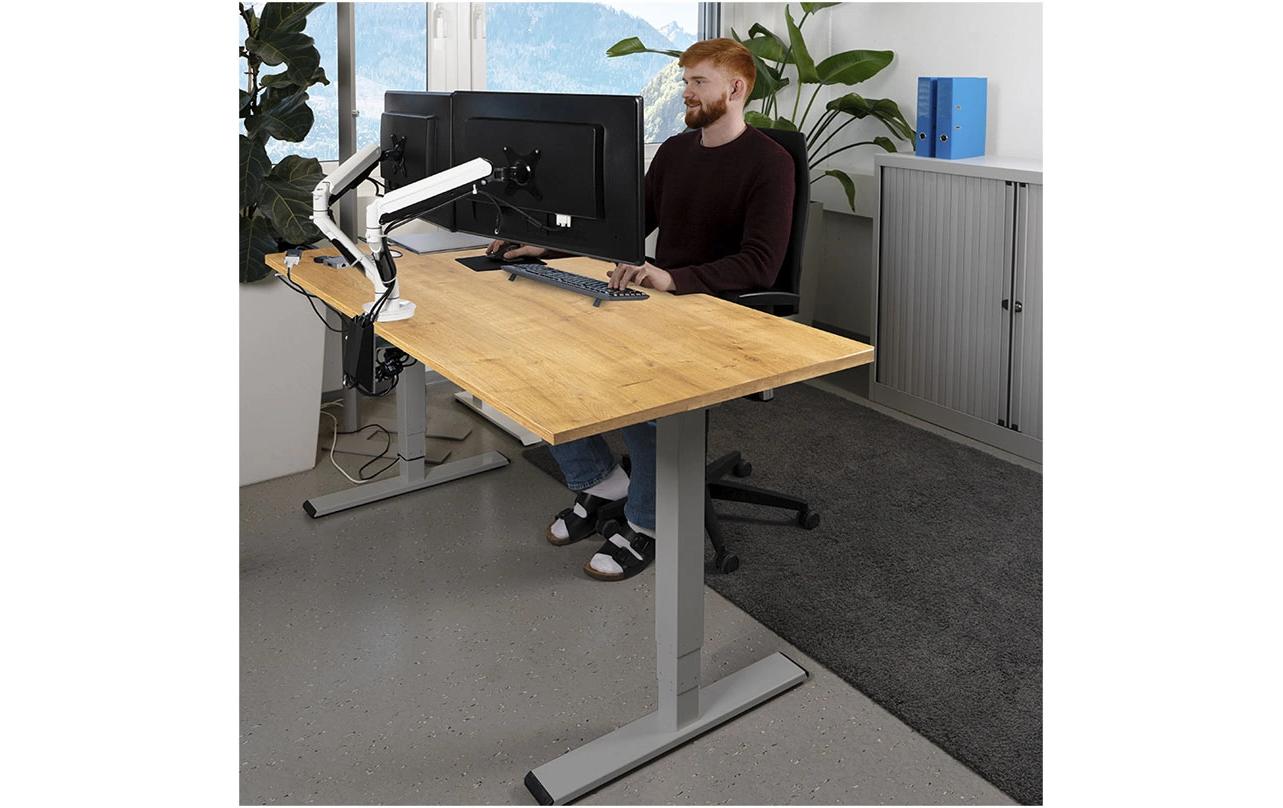 Contini höhenverstellbarer Bürotisch 1.6 m x 0.8 m, Eiche, Grau