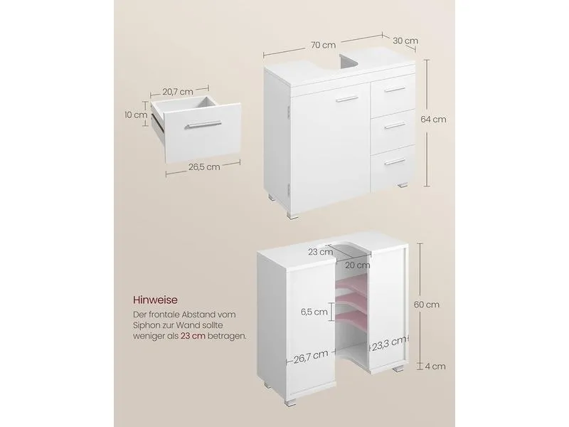 VASAGLE Waschbeckenunterschrank 30 x 64 cm, Weiss VASAGLE Waschbeckenunterschrank 30 x 64 cm, Weiss