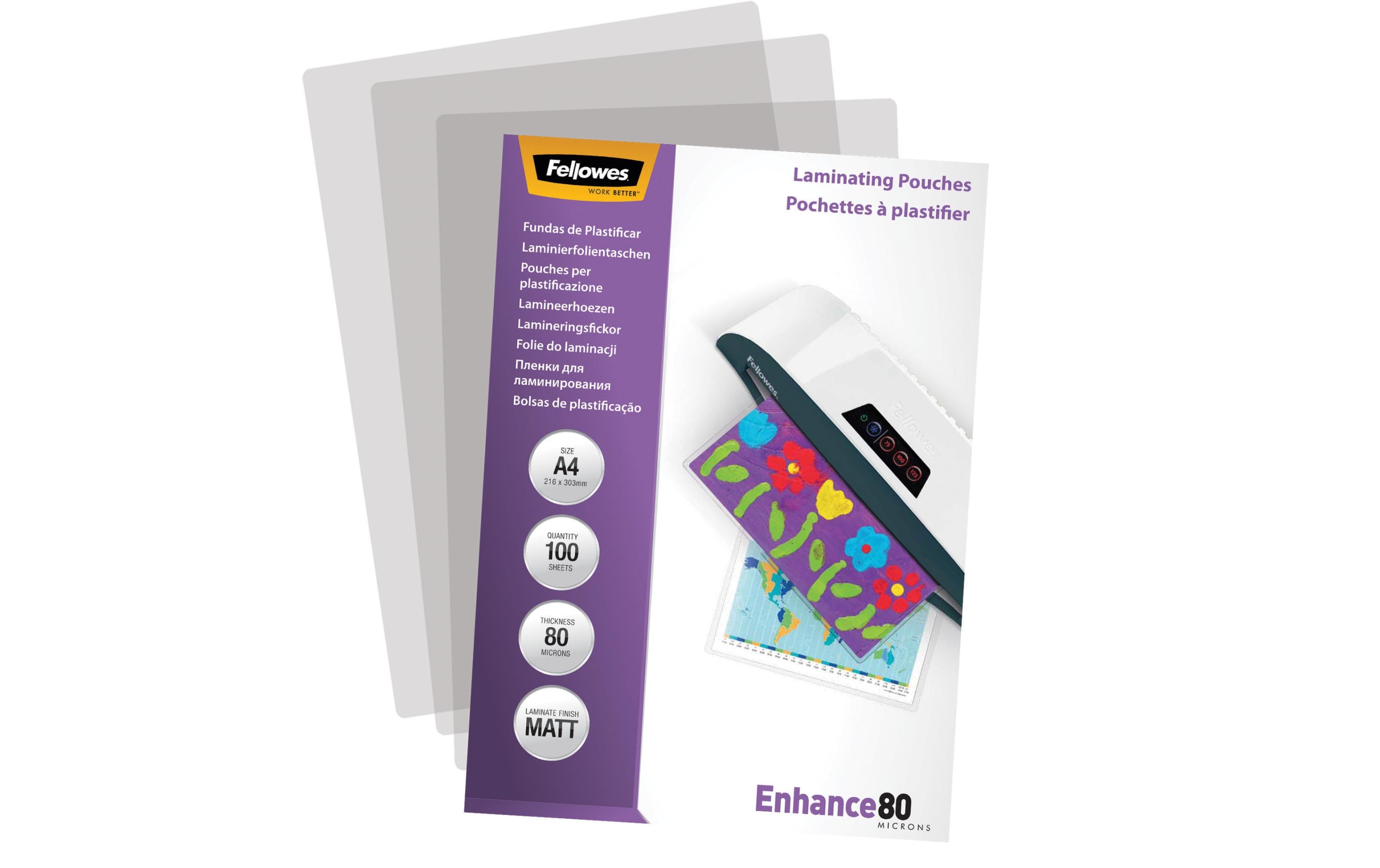 Fellowes Laminierfolie A4, 80 µm, 100 Stück, Matt Fellowes Laminierfolie A4, 80 µm, 100 Stück, Matt