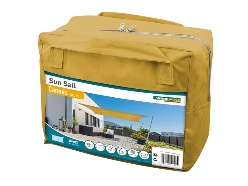 Windhager Sonnensegel Cannes, 4 x 5 m, Eckig, Gelb Windhager Sonnensegel Cannes, 4 x 5 m, Eckig, Gelb