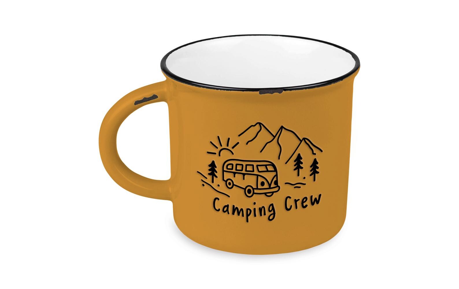 Grafik Werkstatt Vintage Becher Bergglück Camping Crew
