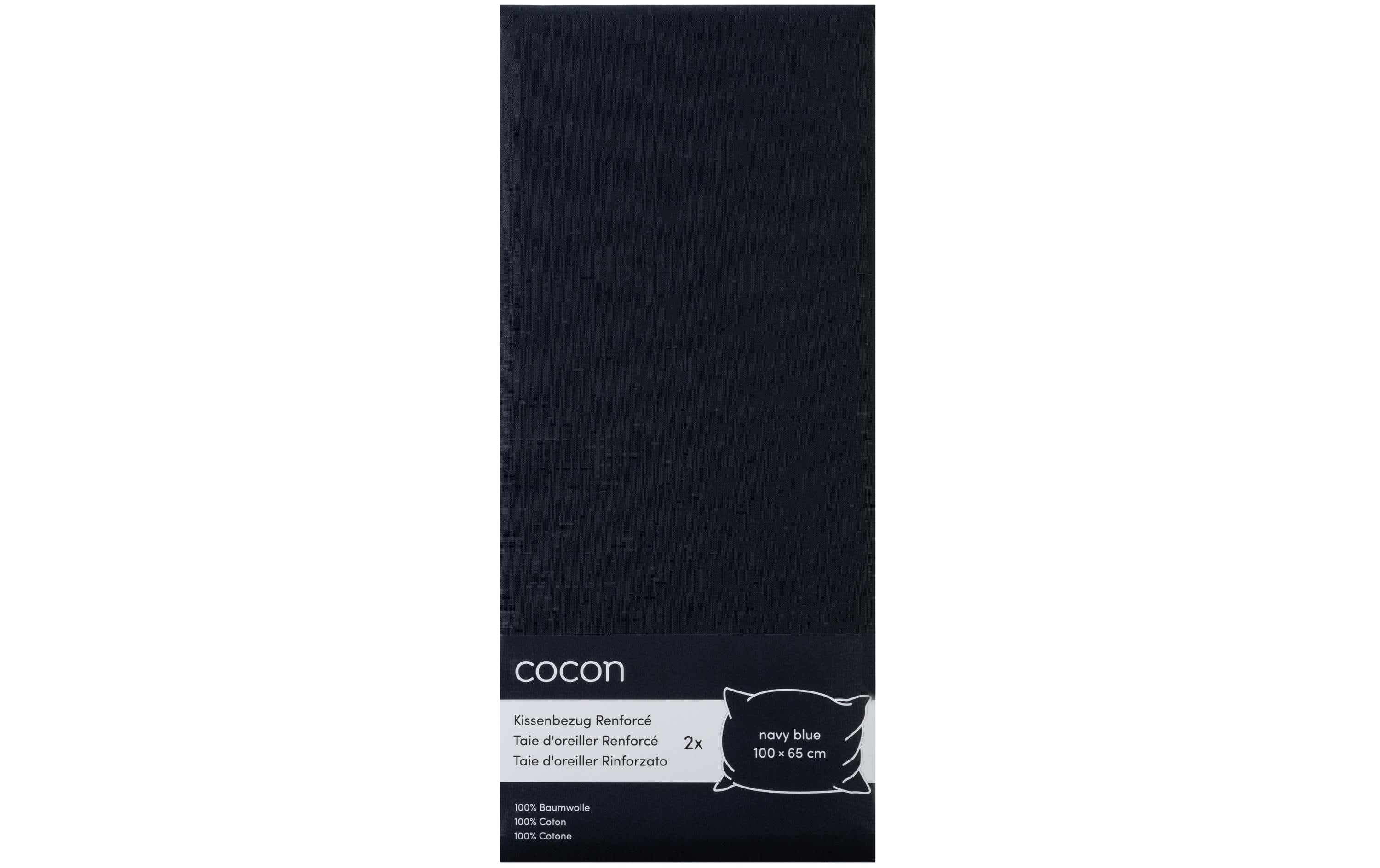 COCON Kissenbezug Renforcé 100 x 65 cm, Marineblau, 2 Stk.