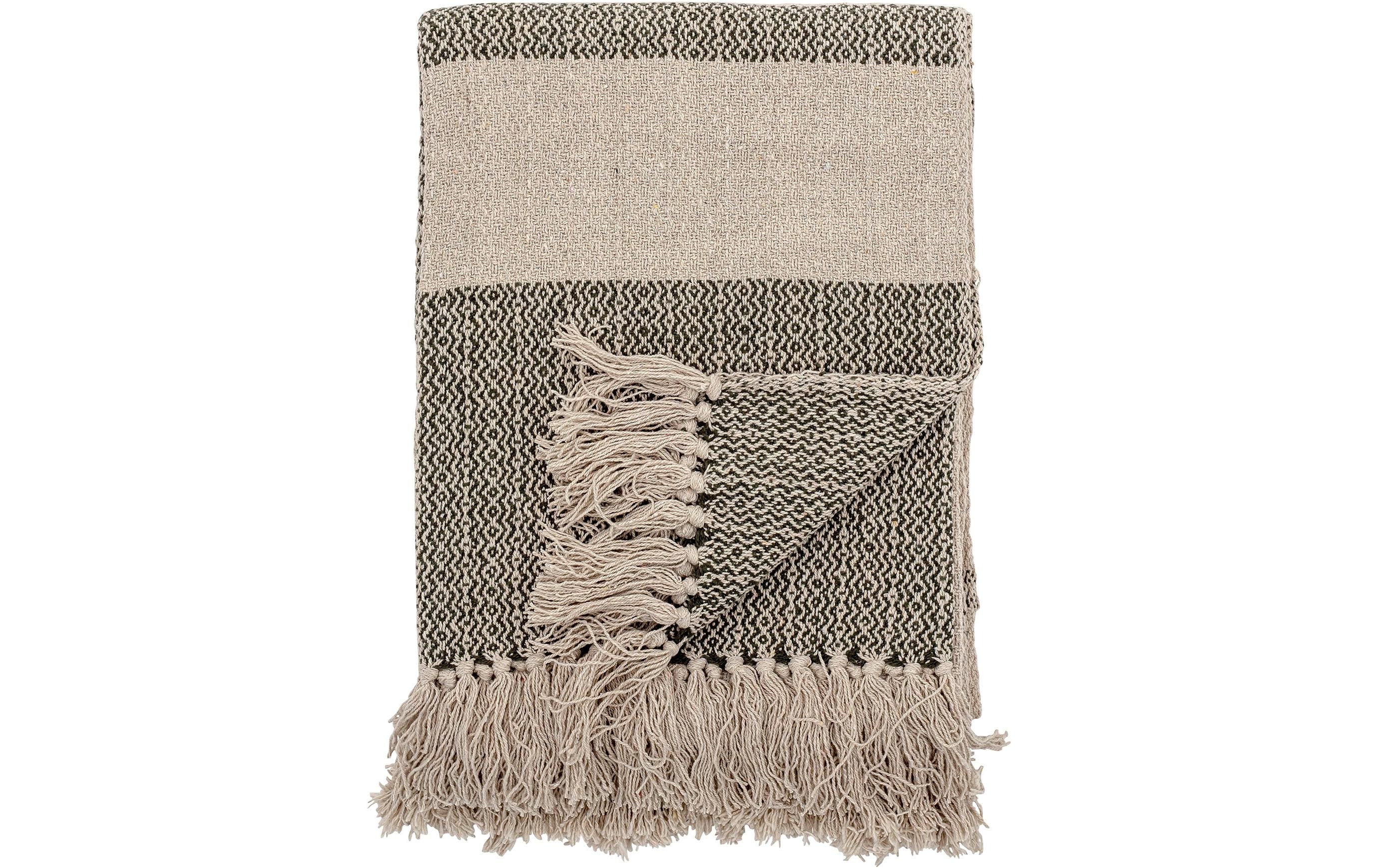 Bloomingville Decke Fidan 130 x 160 cm, Crème/Grün