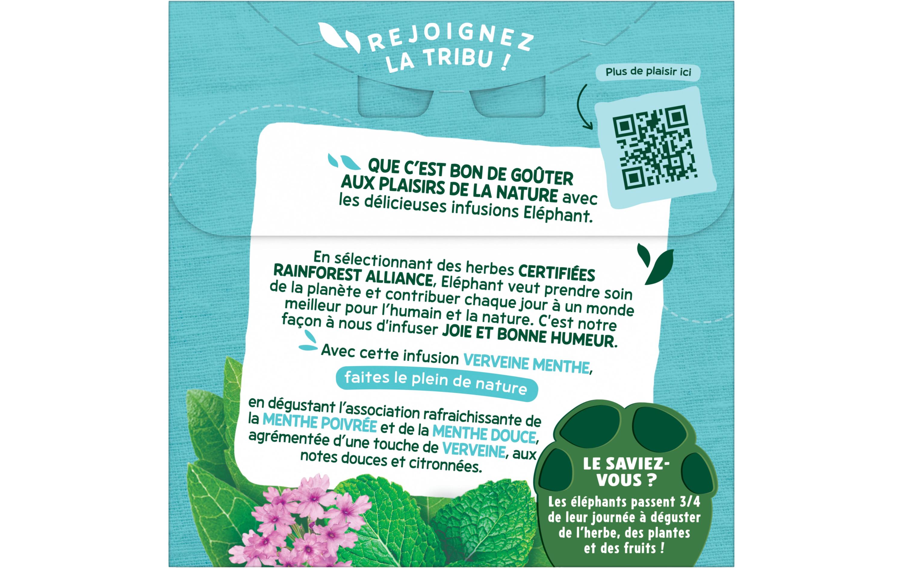 Eléphant Teebeutel Menthe Poivrée, Mente Douce, Verveine 20 Stück