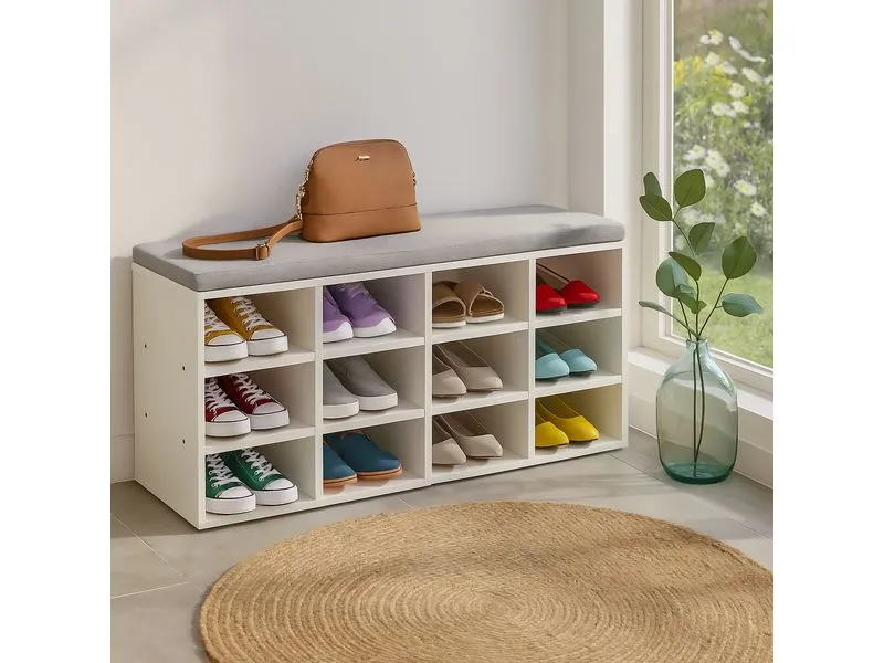 relaxdays Schuhbank mit Sitzfläche mit 12 Fächern, Grau/Weiss