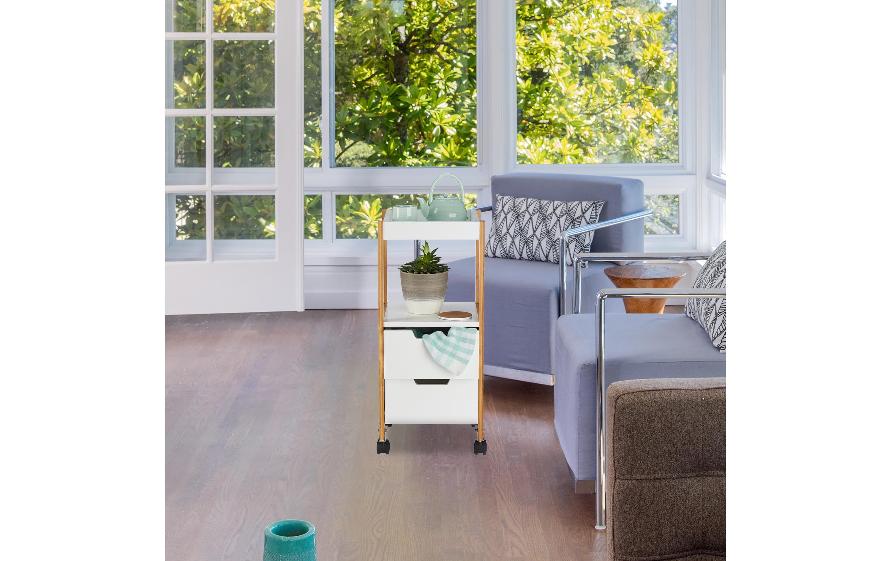 relaxdays Küchenwagen 69 x 30 x 30 cm, Braun/Weiss