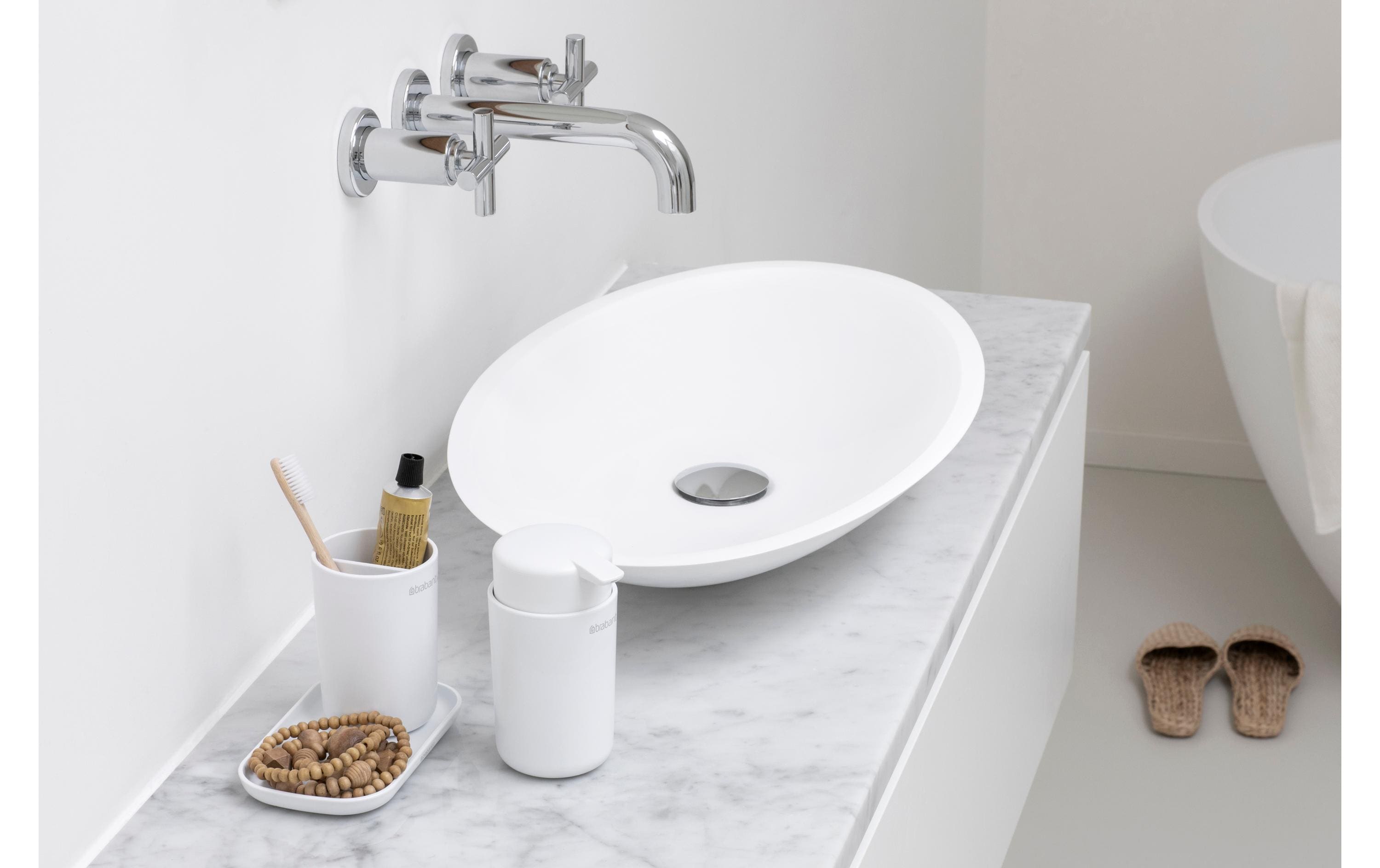 Brabantia Seifenspender-Set ReNew mit Zahnputzbecher und Schale Weiss