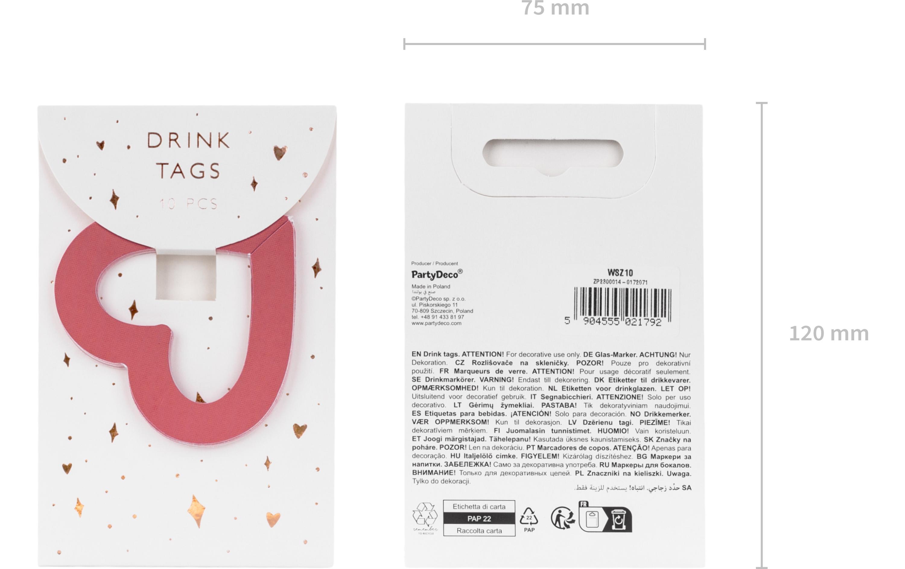 Partydeco Glasmarkierer Herz Rosa