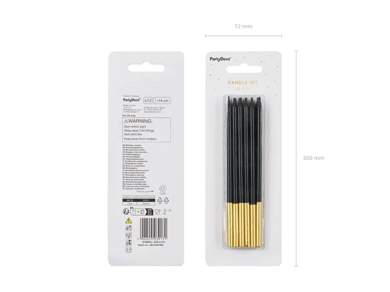 Partydeco Geburtstagskerzen SCD-4-010 Paraffin 14 cm Schwarz Gold
