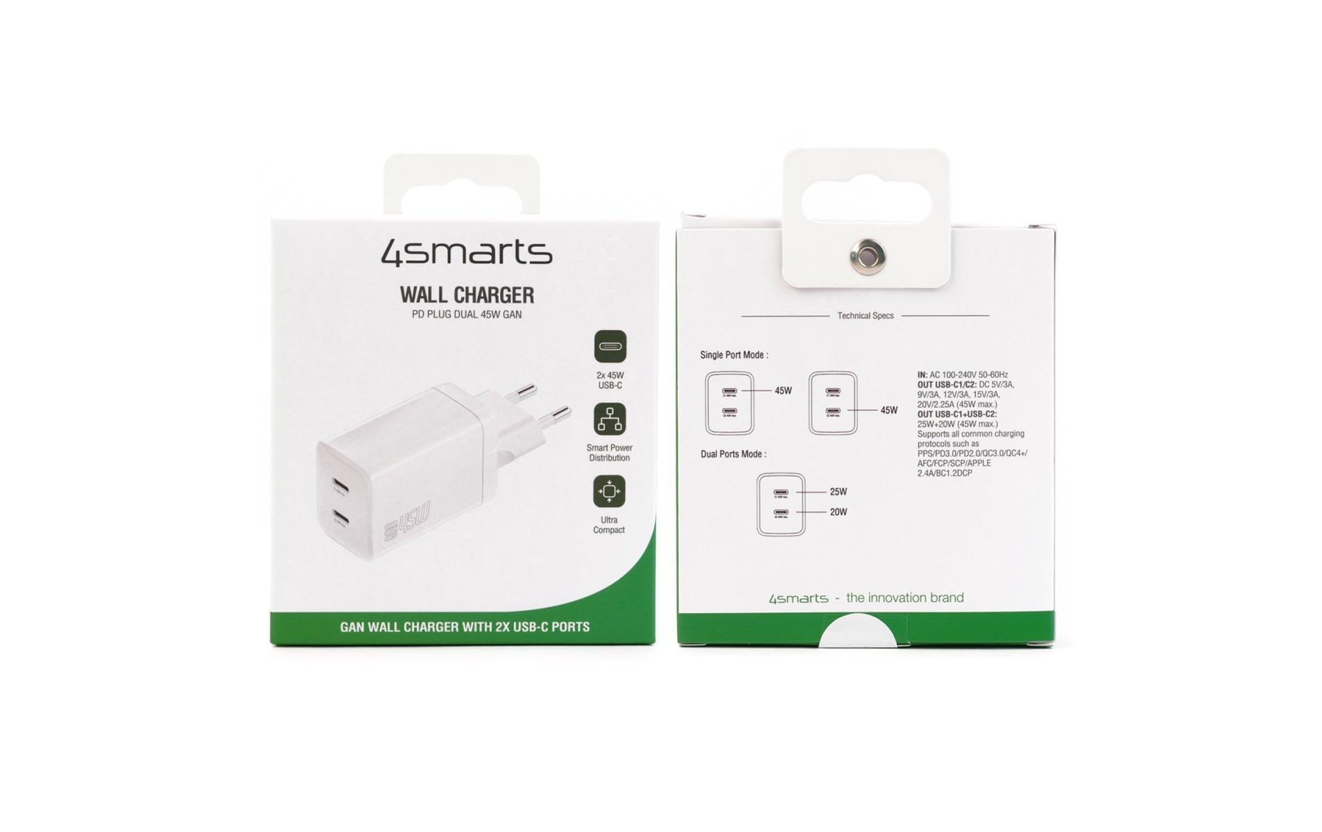 4smarts USB-Wandladegerät PDPlug Dual 2x USB-C 45 W GaN