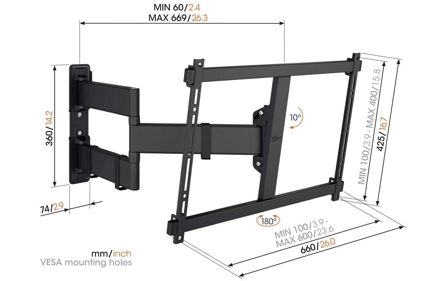 Vogel's Wandhalterung COMFORT, schwenkbar, 55-100, 55 kg Schwarz