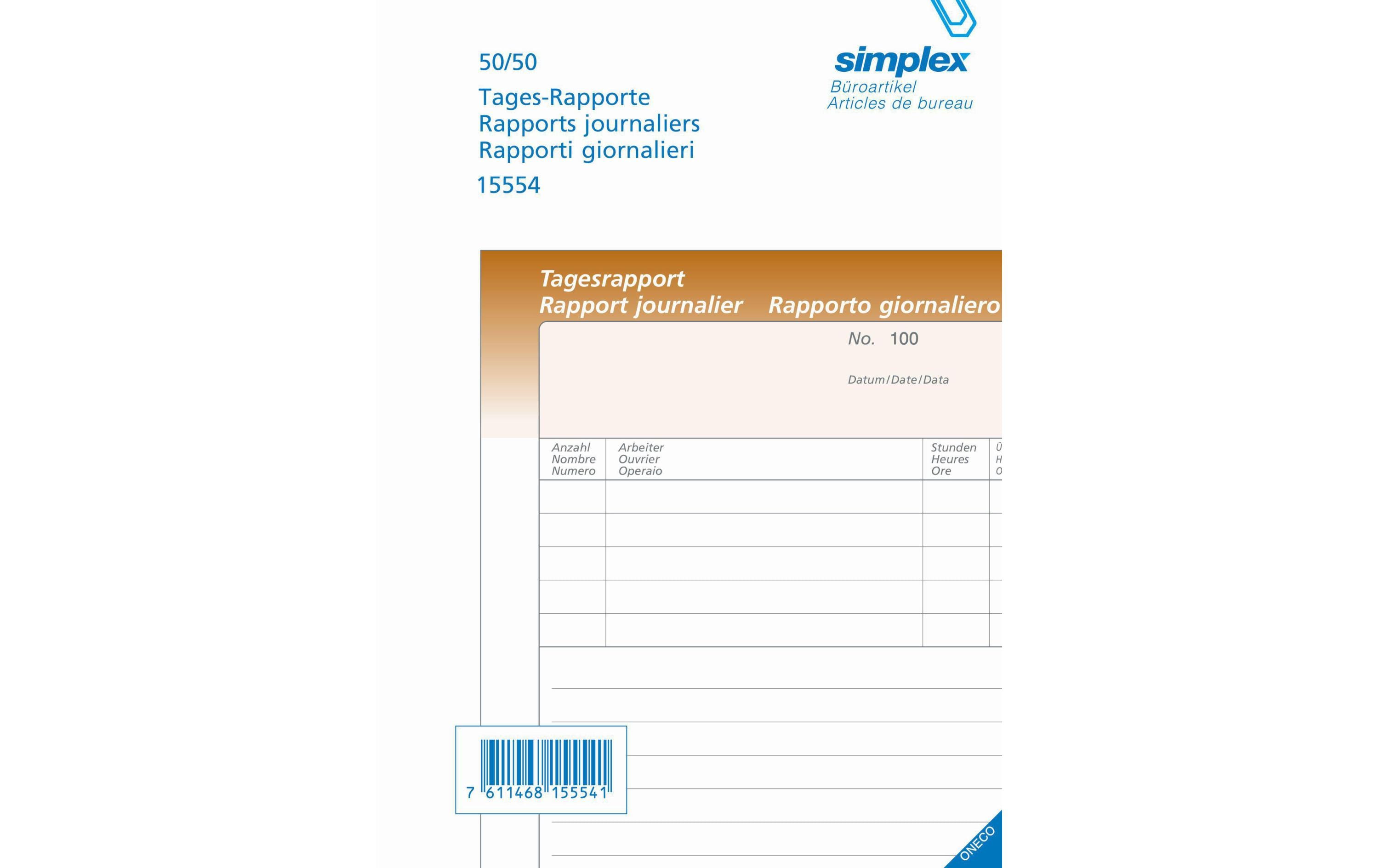 Simplex Durchschreibeblock Tagesrapport D/F/I A5