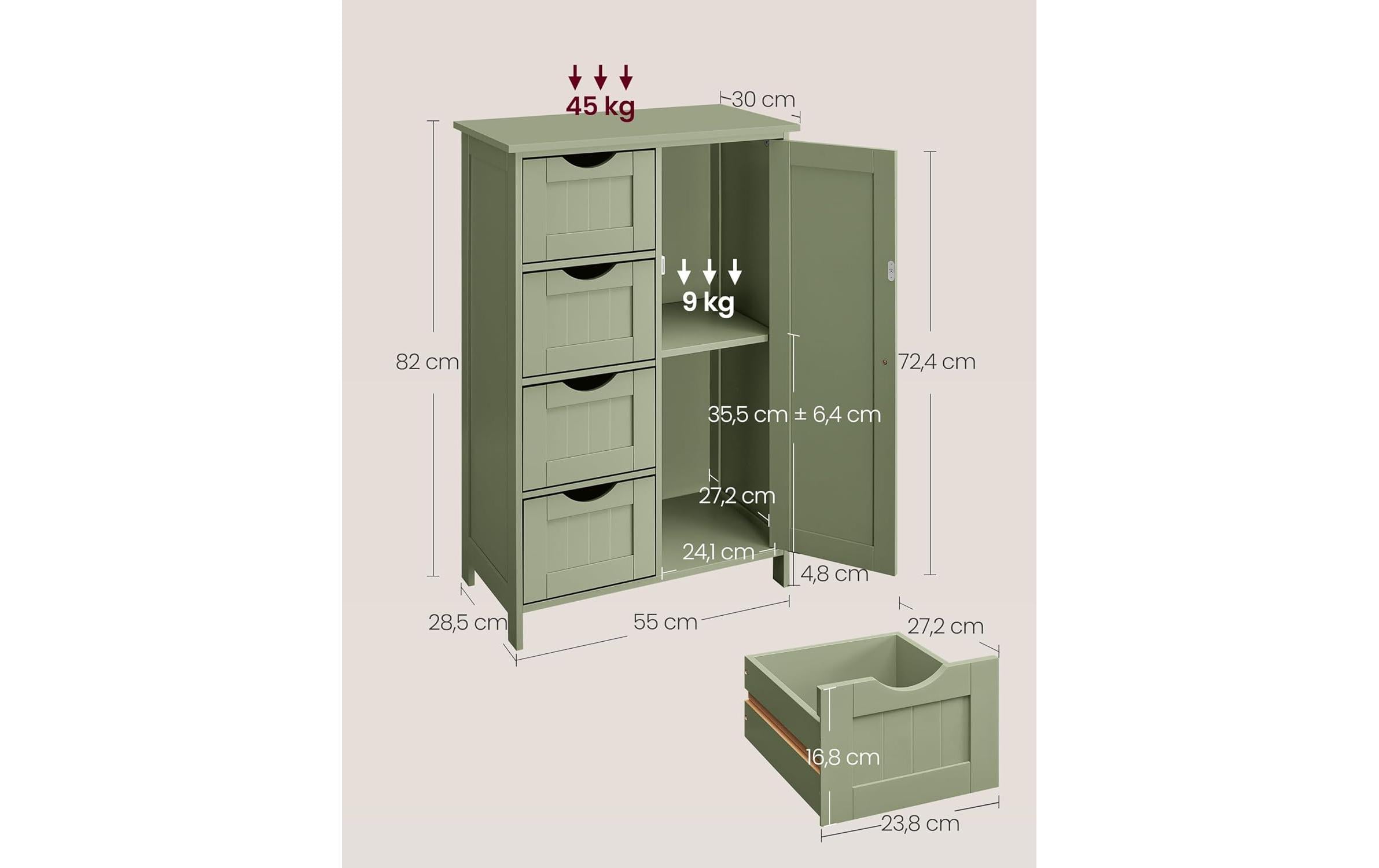 VASAGLE Badezimmerschrank 55 x 82 cm, Grün
