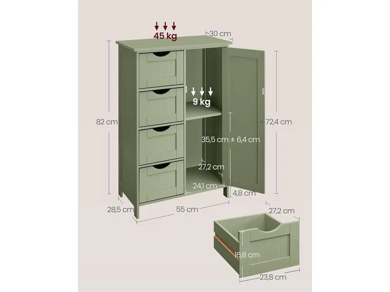 VASAGLE Badezimmerschrank 55 x 82 cm, Grün