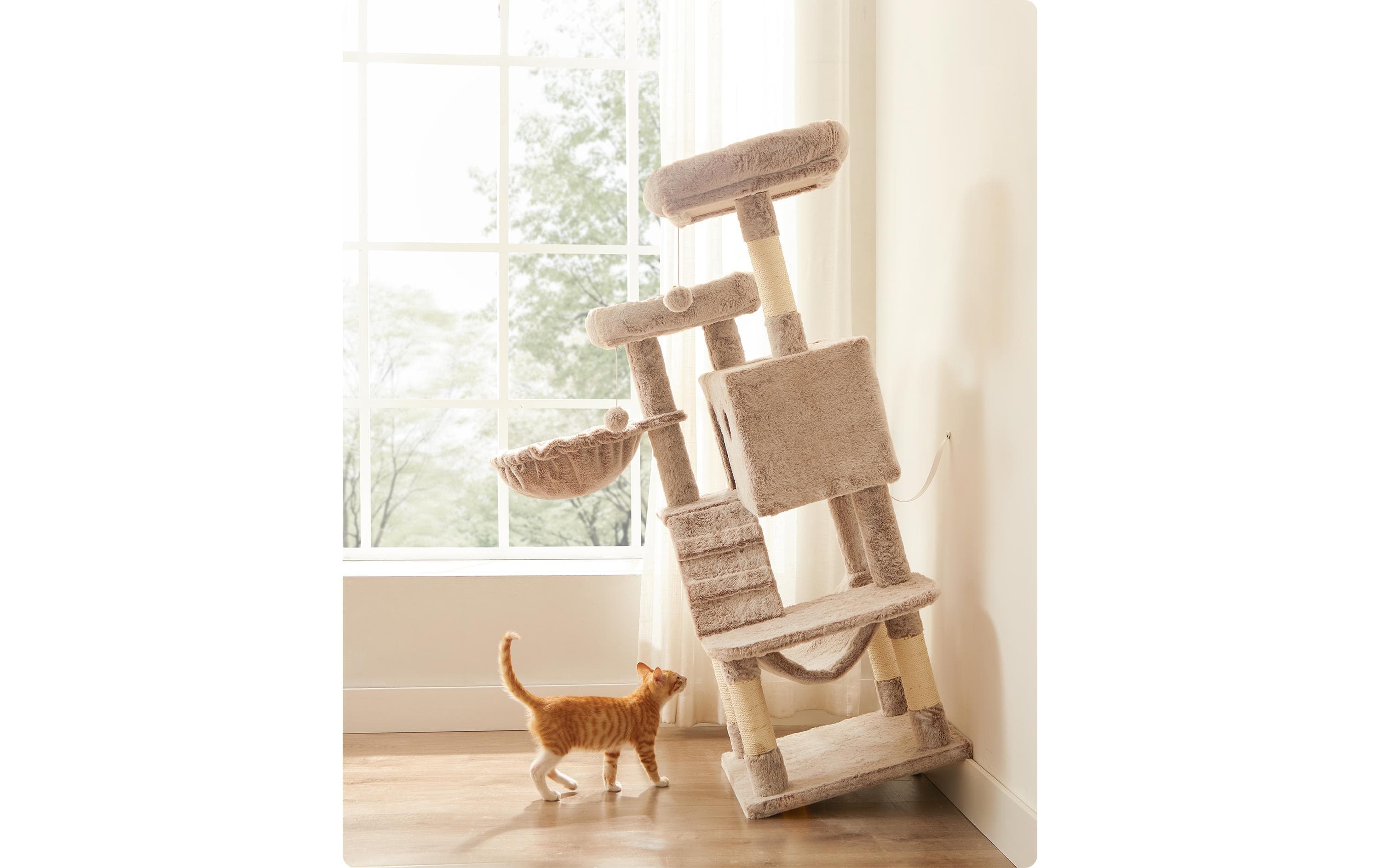 Feandrea Kratzbaum mit weichem Bezug 135 cm, Hellbraun