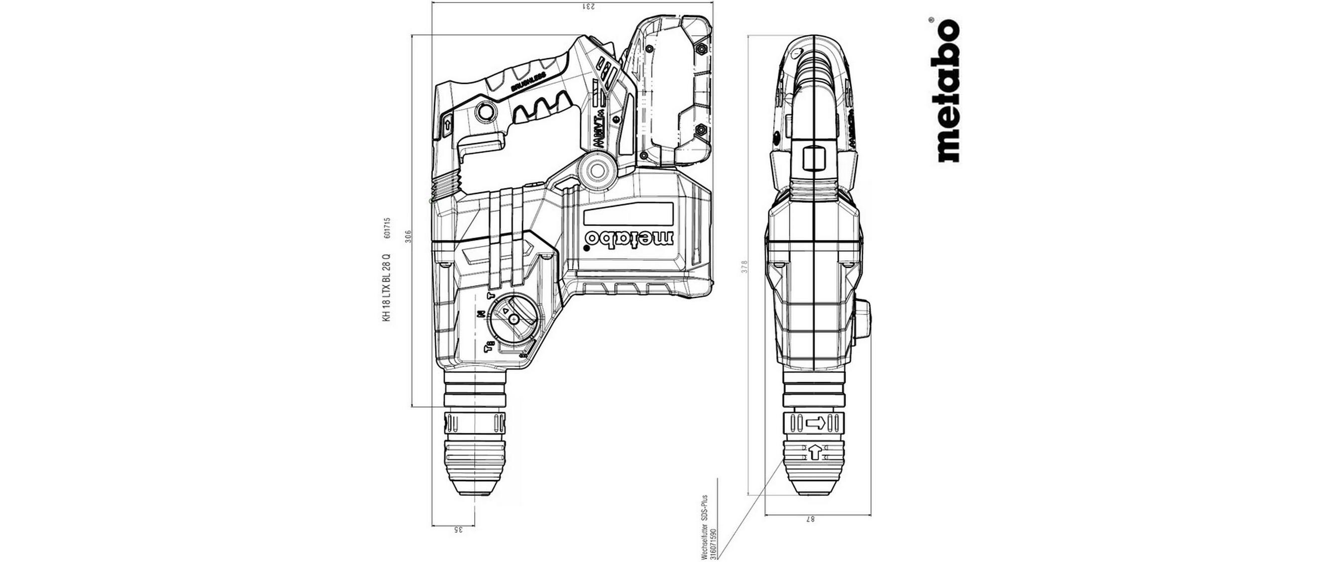 Metabo Bohr-Meisselhammer KH 18 LTX BL 28 Q, Solo