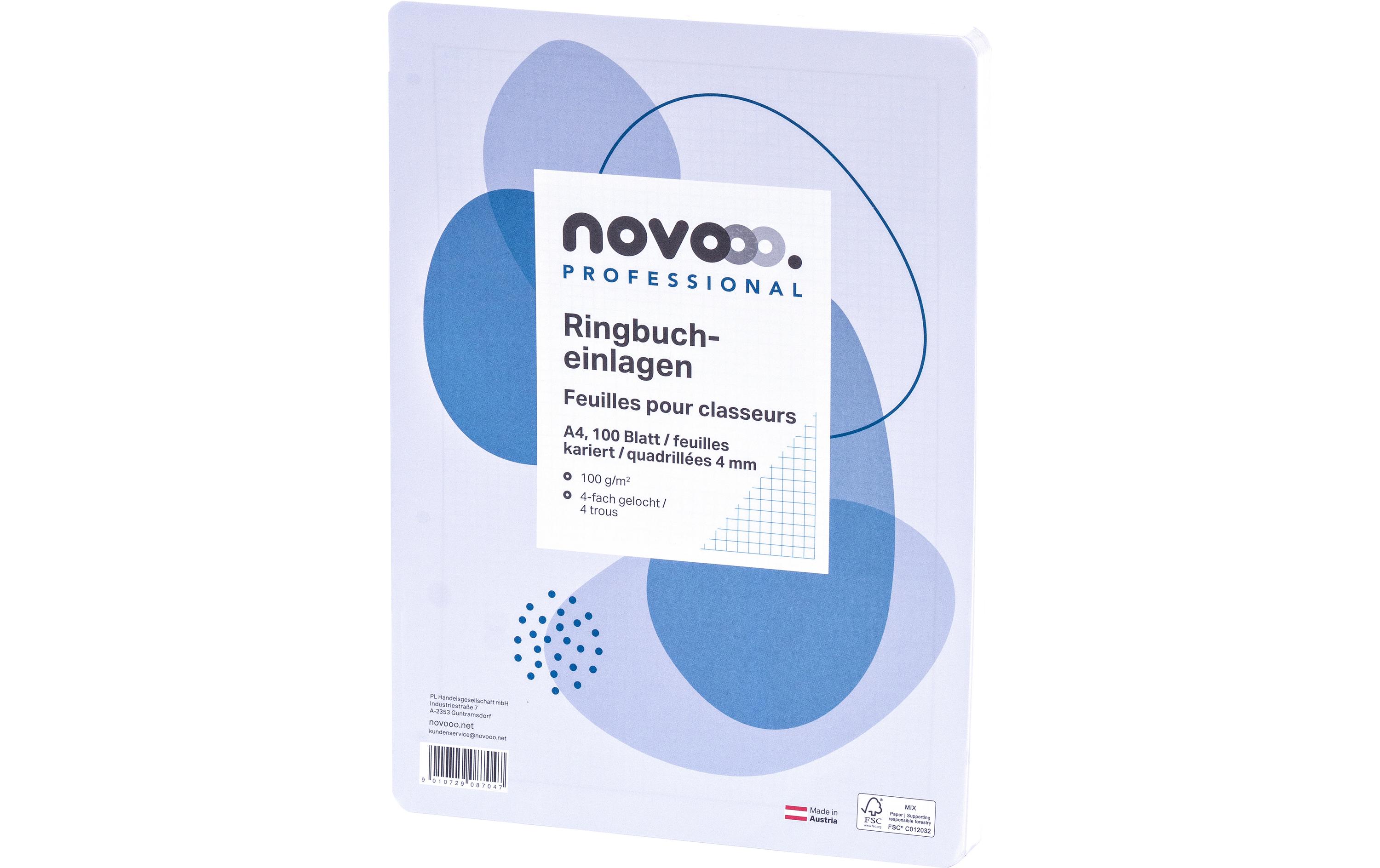 novooo. Ringbucheinlagen A4, 4 mm kariert 100g, 100 Bl.