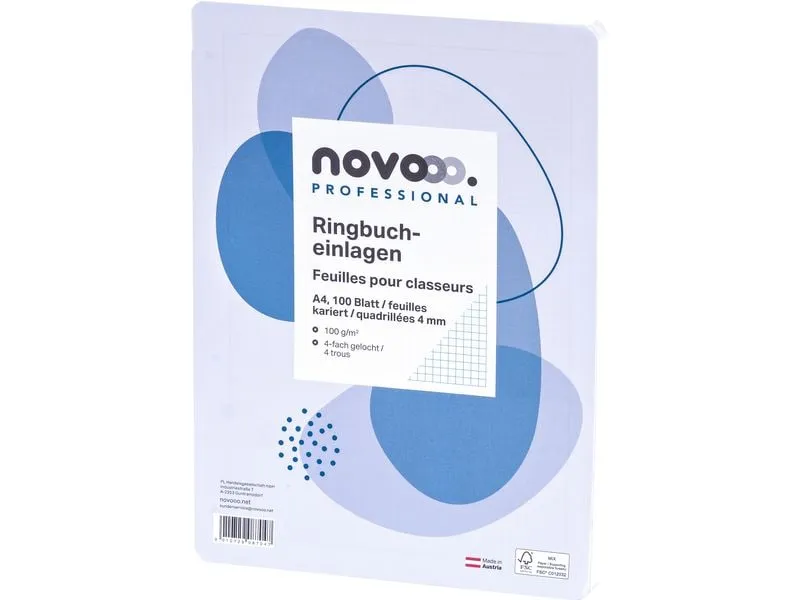 novooo. Ringbucheinlagen A4, 4 mm kariert 100g, 100 Bl.