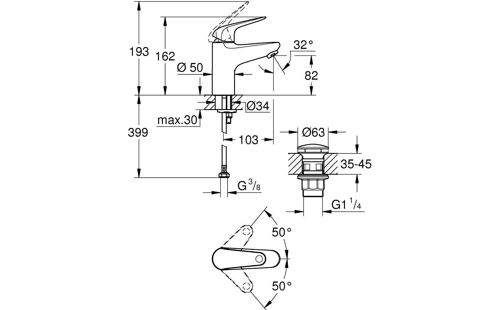 GROHE Einhand-Waschtischbatterie Swift 1/2, S