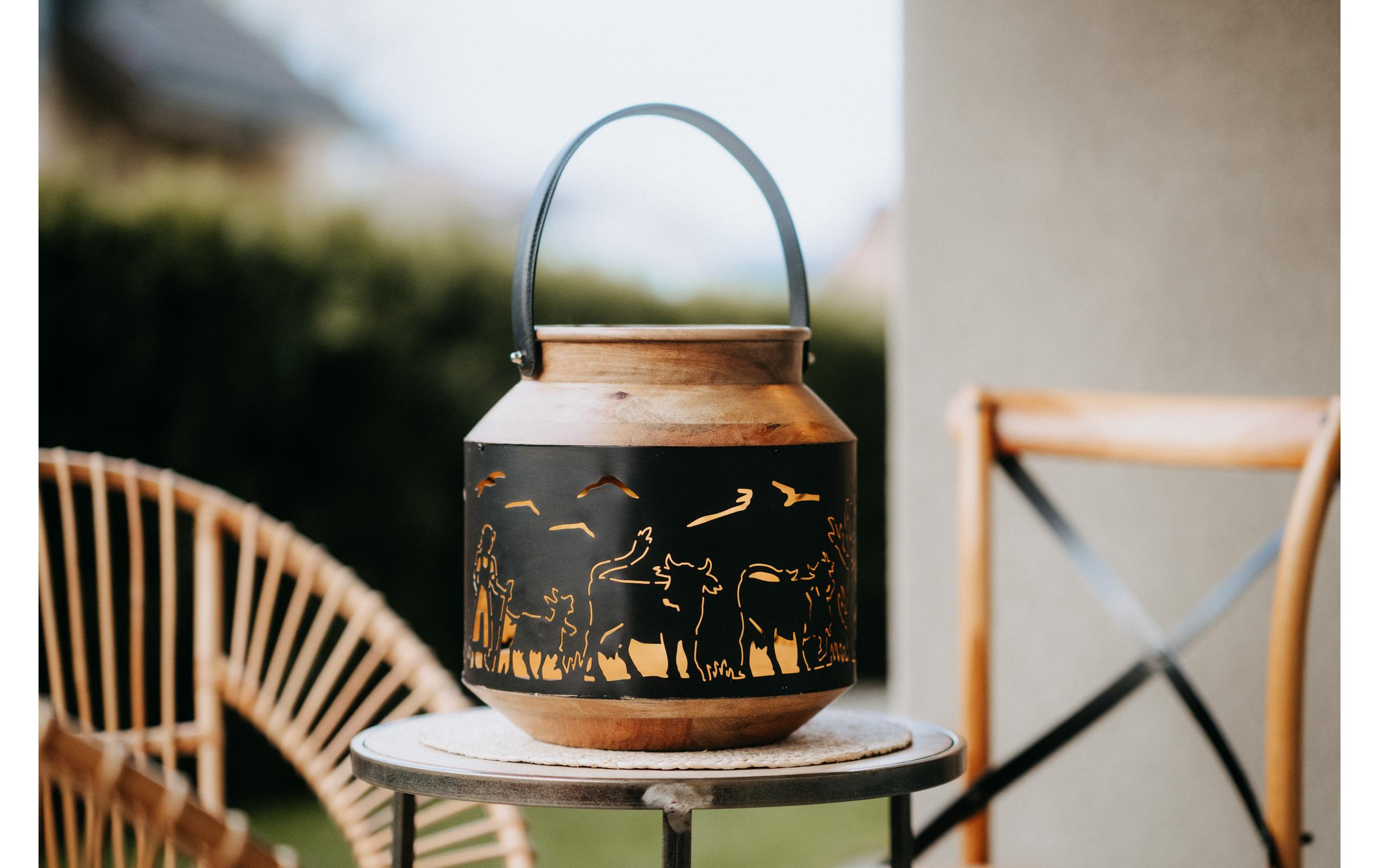 Kadastar Laterne Alpaufzug Familie 31 cm, Braun/Schwarz