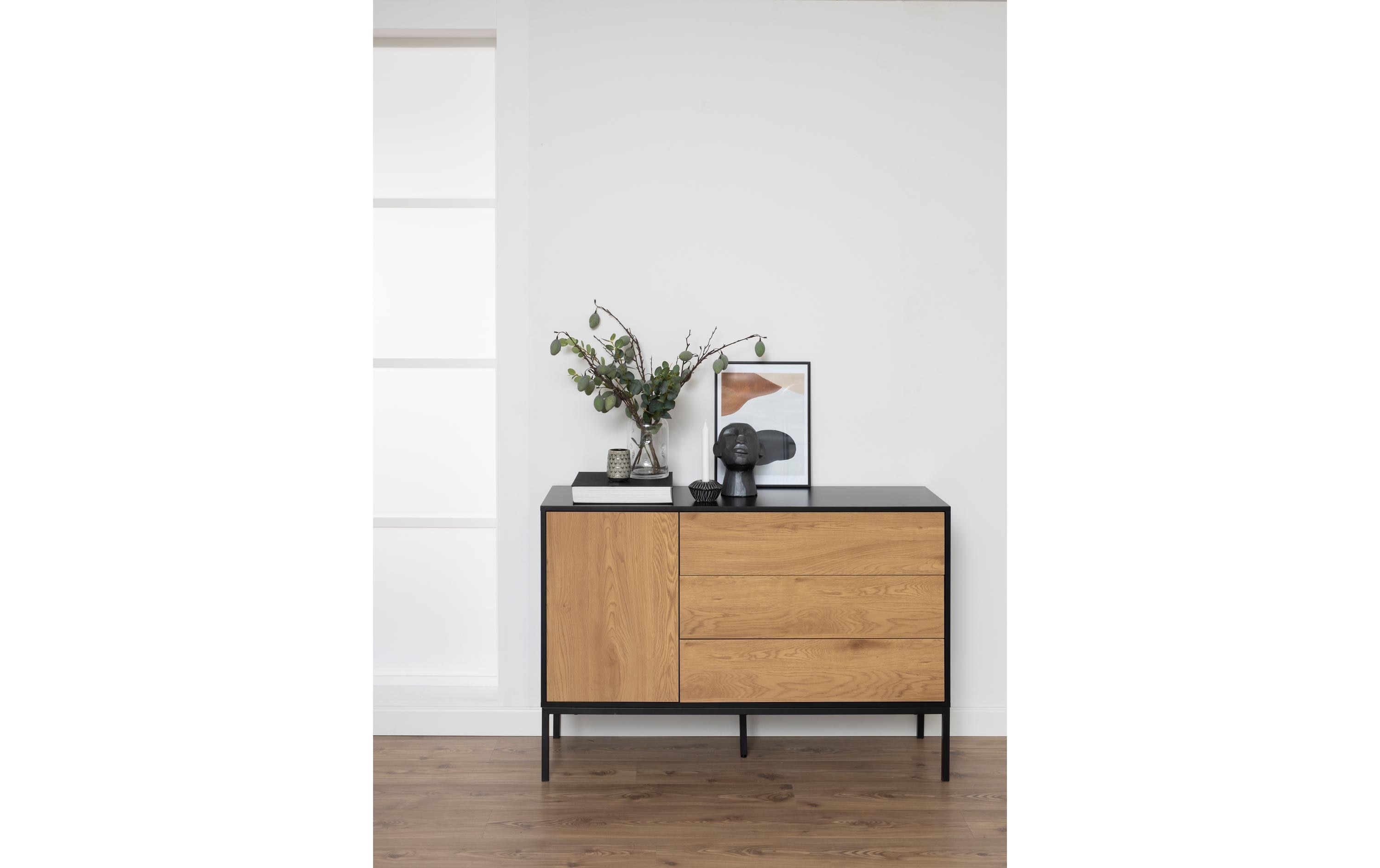 AC Design Sideboard Seaford 120 x 40 x 82 cm, Nature/Schwarz