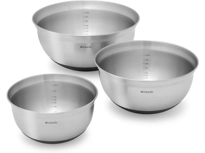 Brabantia Rührschüssel-Set 1 l/1.6 l/3 l, Silber