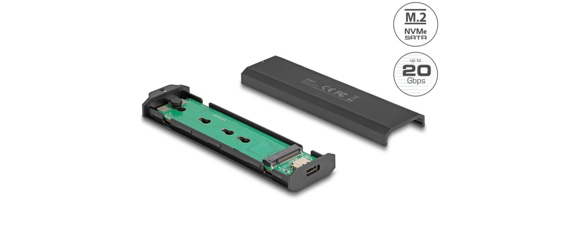 Delock Externes Gehäuse M.2 NVMe PCIe, SATA SSD USB-C, 20 Gbps M.2