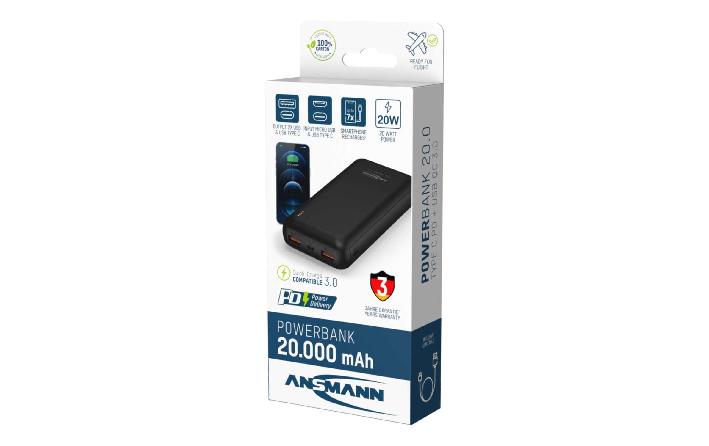 Ansmann Powerbank PB320PD, 20000 mAh
