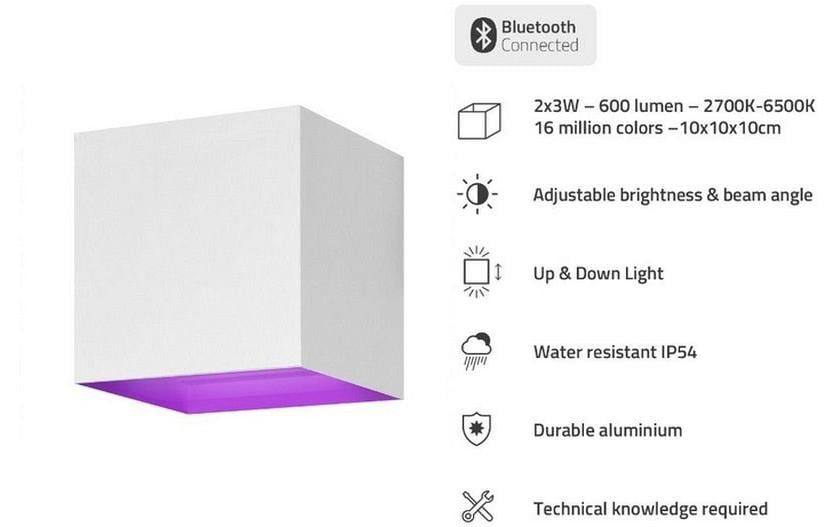 hombli Gartenleuchte Smart Wall Light 2 x 3W, RGB+CCT, Weiss