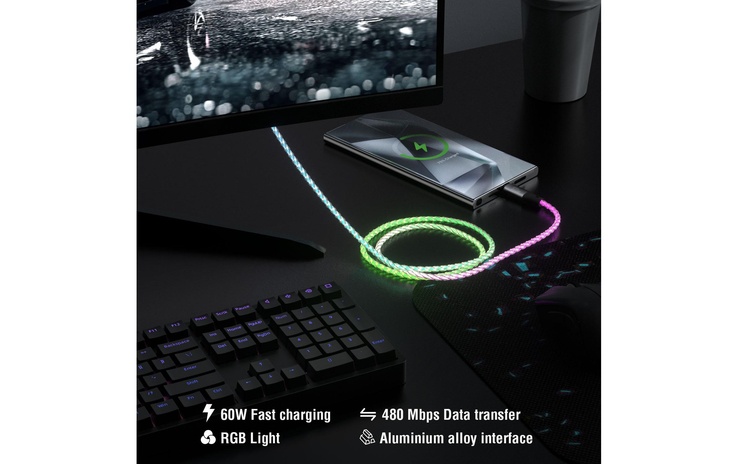 4smarts USB 2.0-Kabel USB-C RGBCord 60W USB C - USB C 1.5 m