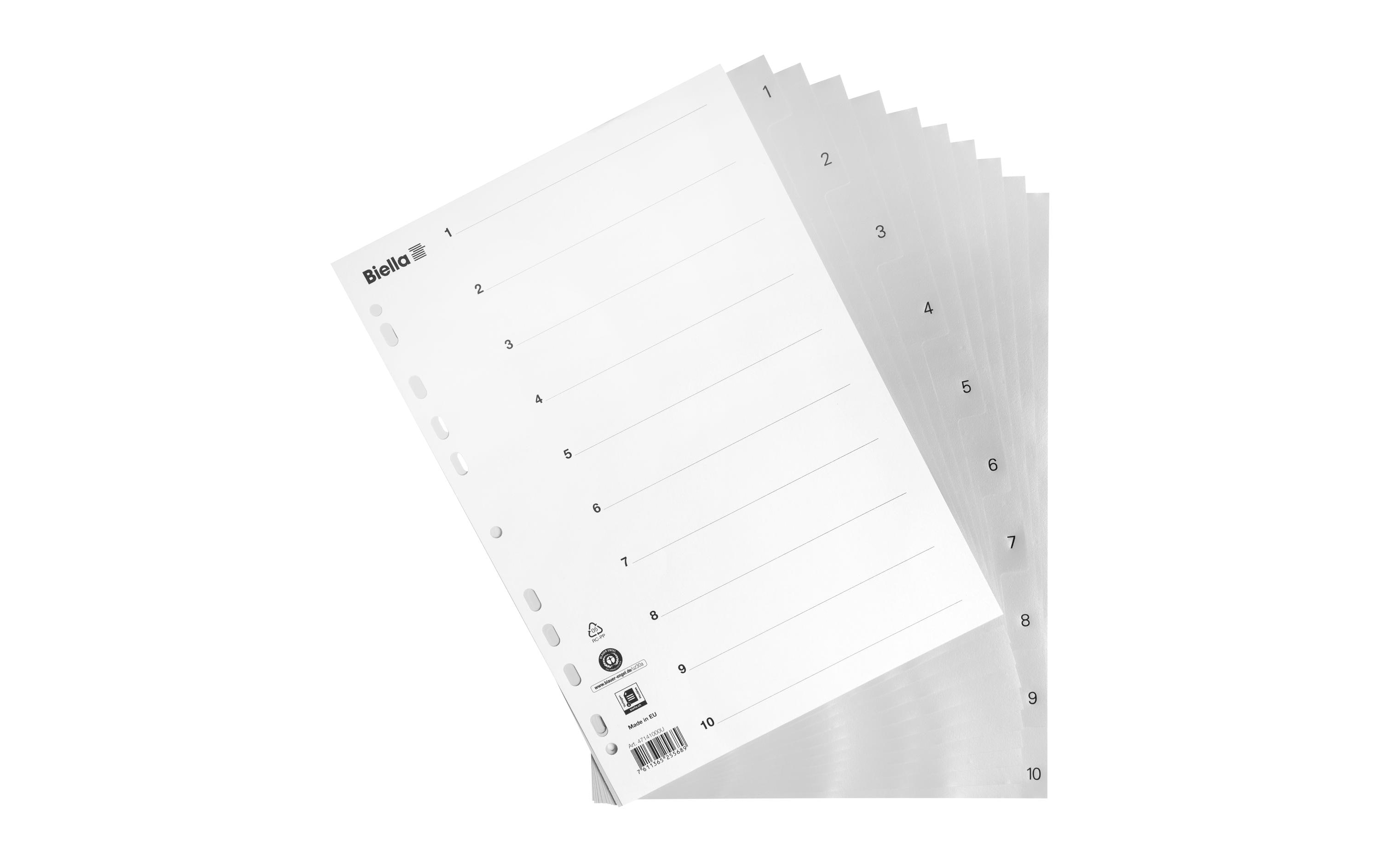 Biella Register A4 1-10 Grau mit Indexblatt