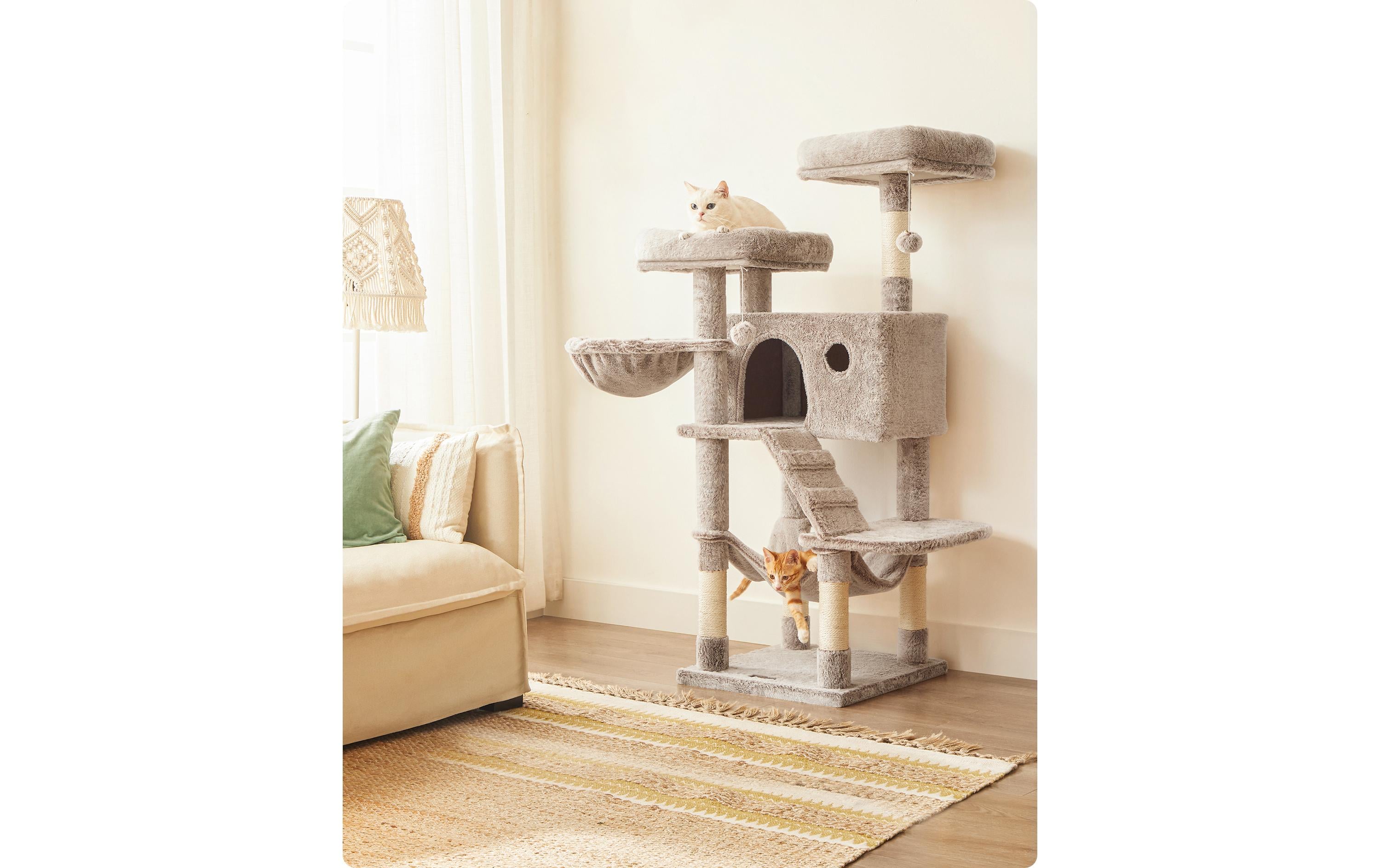 Feandrea Kratzbaum mit weichem Bezug 135 cm, Hellbraun